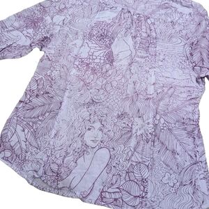NWT New Hinano Tahiti Nude Hula Dancers Floral Hawaiian Aloha Shirt Top Blouse